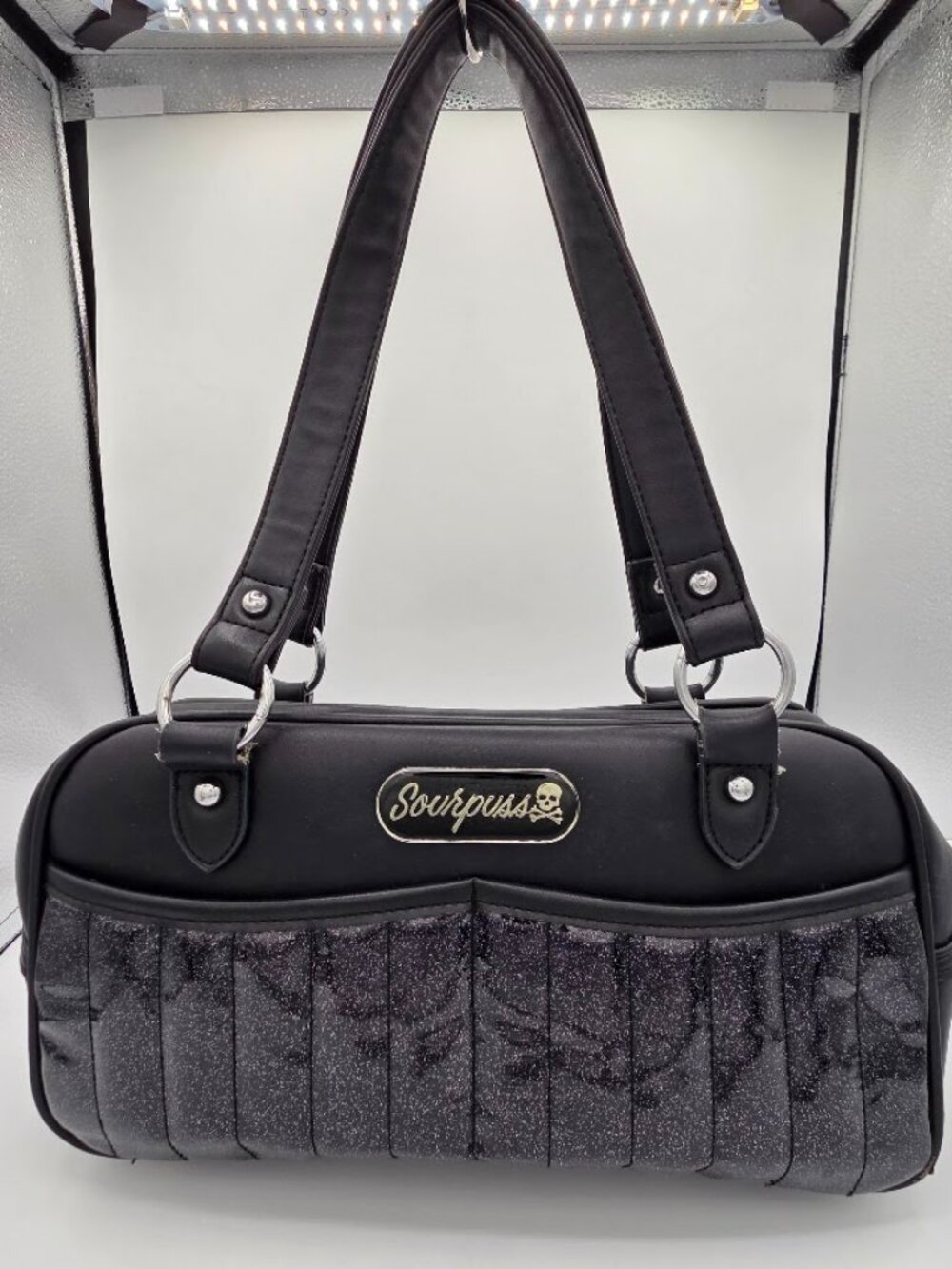 SOURPUSS Sabrina Glitter Purse Handbag Glossy Vinyl Upholstery Bag